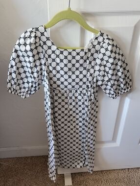 Girls' Black & White Star Print Puff Sleeve Dress
